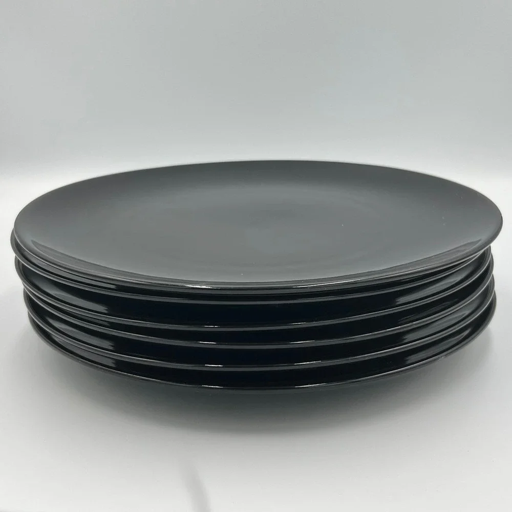 IKEA Dinner Plates Set of 6 Black Very Good 10.25 Inch Glossy Modern Dining